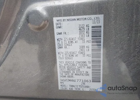 2016 Nissan Rogue Sv из США, поврежденный, VIN 5N1AT2MV6GC771063